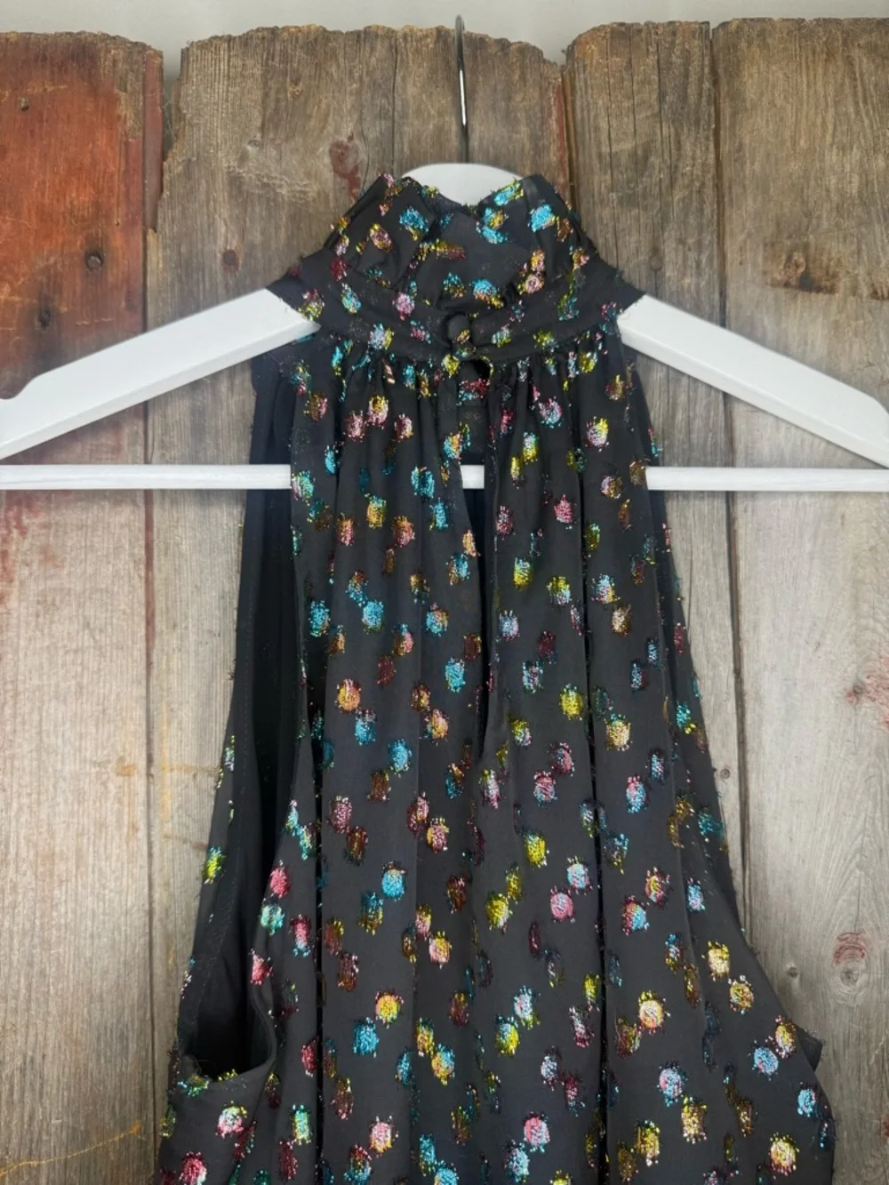 Misa Los Angeles Winona Rainbow Metallic Clip Dot Halter Dress XS